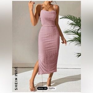 Elegant Pink Midi Sleeveless Dress